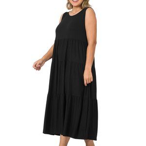 PLUS SLEEVELESS TIERED MIDI DRESS